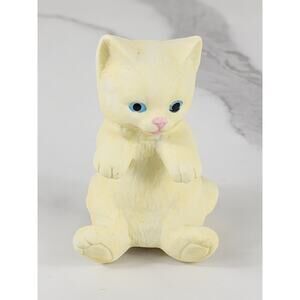 Kitty Cat Sitting Mini Figurine Yellow Ceramic 3 3/4" Blue Eyes Pink Nose 90s